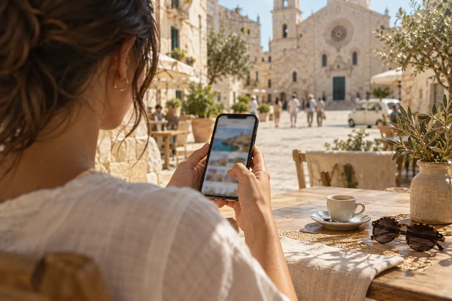 Immagine illustrativa: ospite che consulta lo smartphone per organizzare un soggiorno