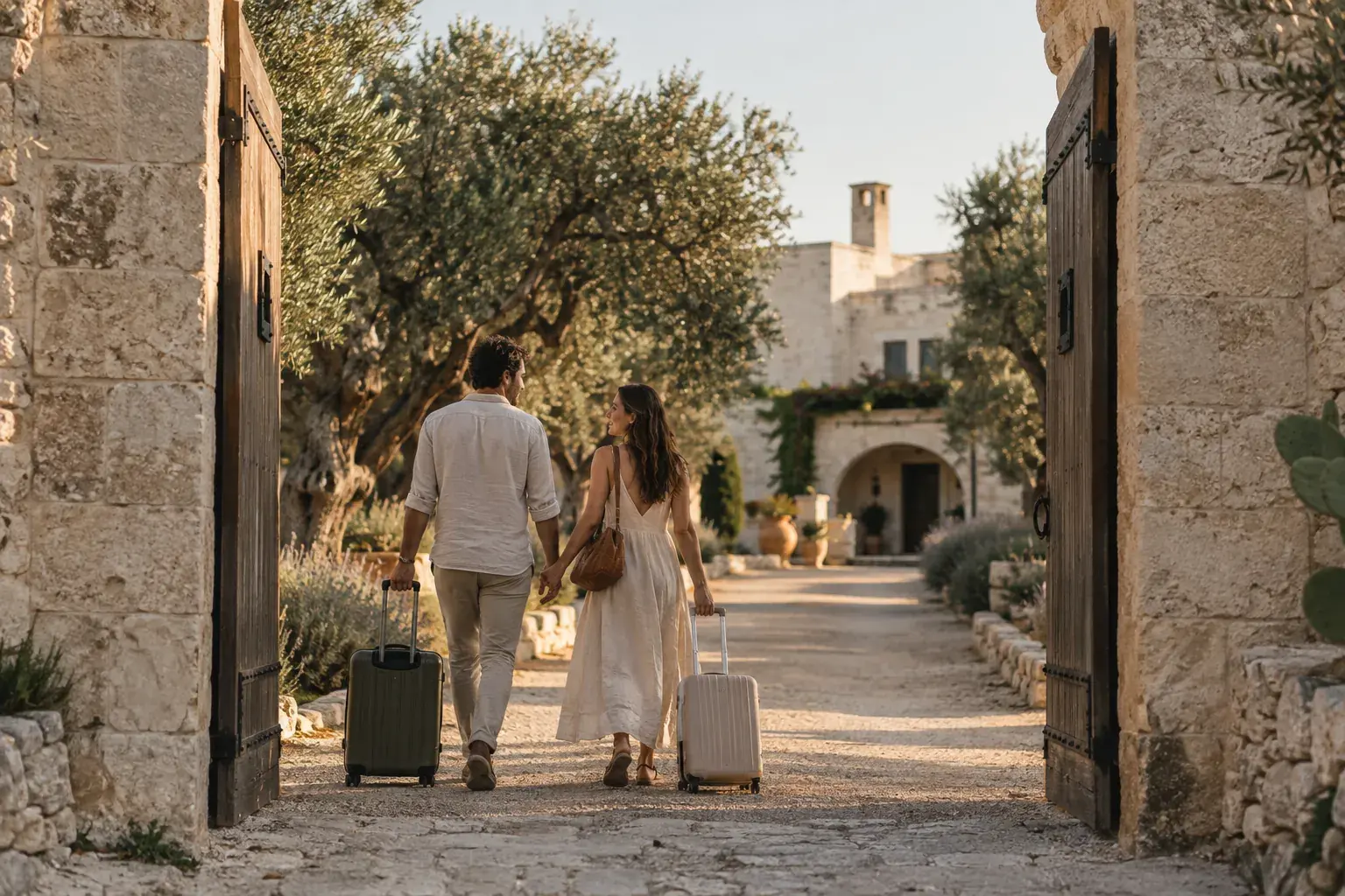Immagine illustrativa: ospiti in arrivo all’ingresso di una masseria
