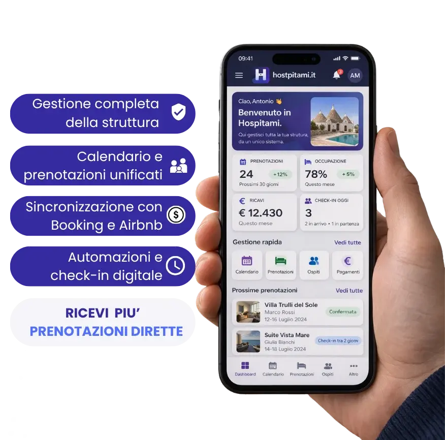 Il pannello di Hostpitami su smartphone, con prenotazioni e calendario
