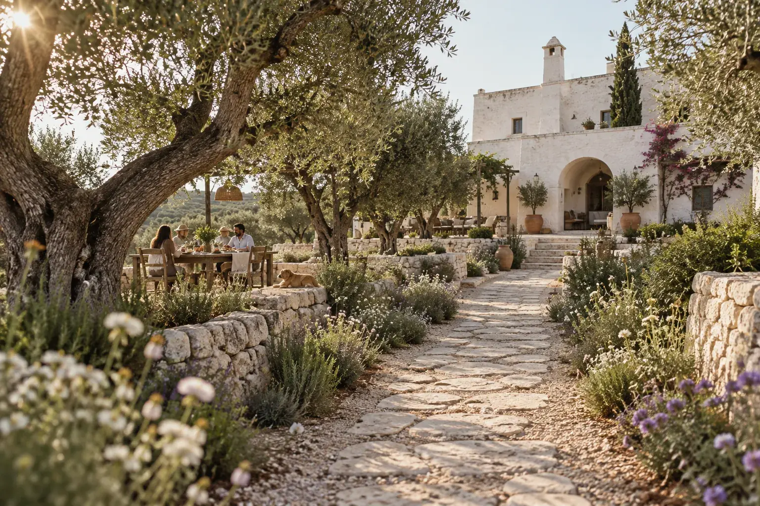 Immagine illustrativa: sentiero tra gli ulivi verso una masseria