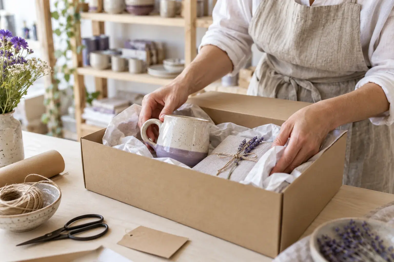 Dettagli di un prodotto in ceramica e dei materiali che lo accompagnano