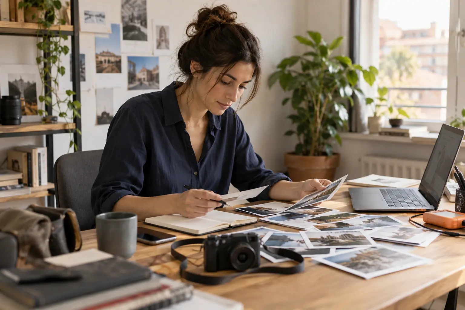 Professionista indipendente al lavoro su contenuti e materiali digitali